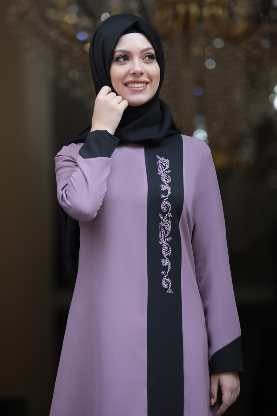 LILA TUNIC AND BLACK PANT SUIT