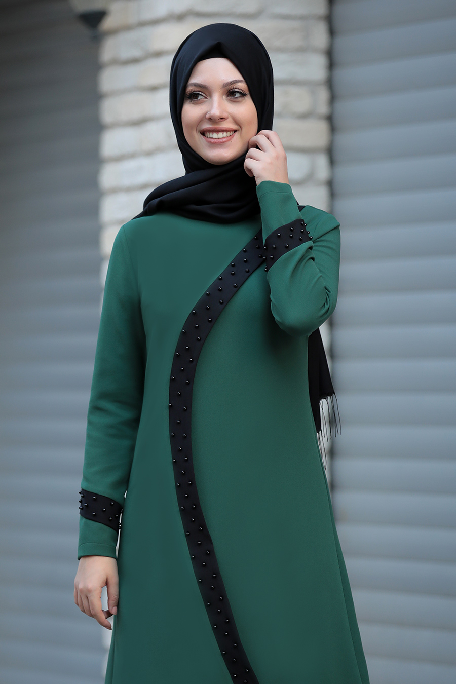 GREEN TUNIC AND BLACK PANT SUIT