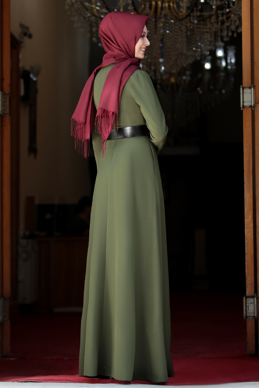 PEARL DETAILED KHAKI DRESS