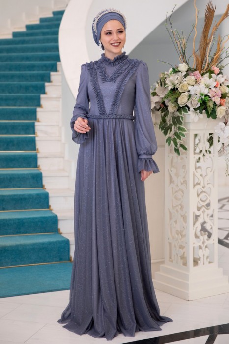 INDIGO COLOR EVENING DRESS 