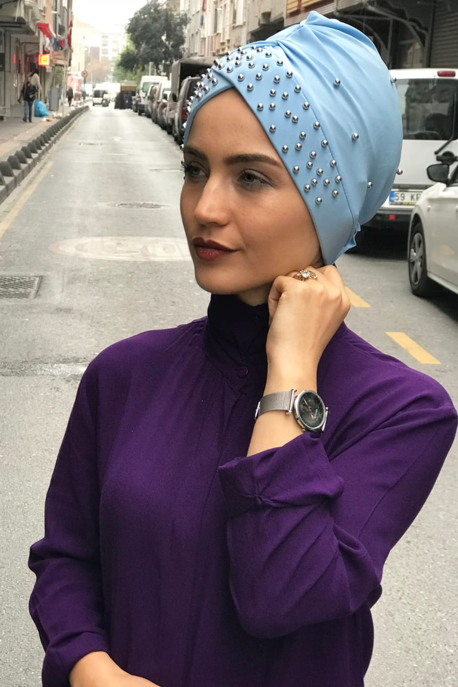 PEARL DETAILED INSTANT ICE BLUE SCARF