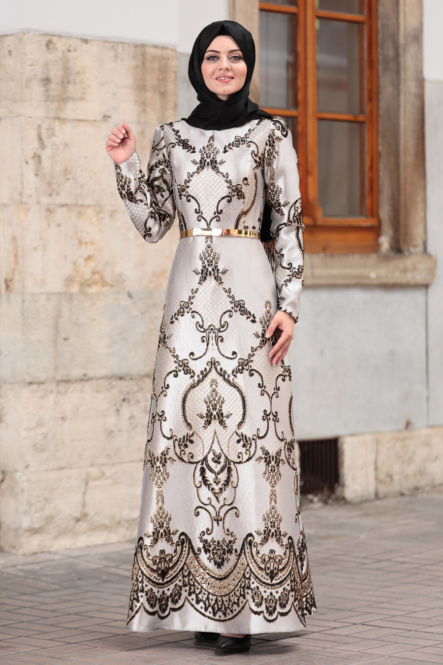 PATTERNED GOLD EVENING DRESS 