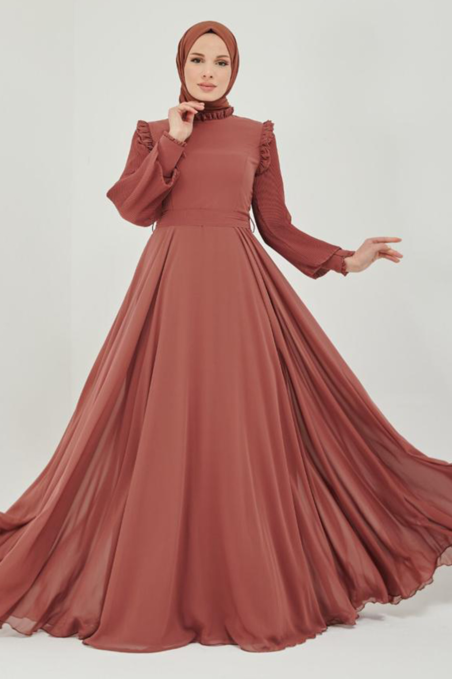 BRICK COLOR EVENING DRESS
