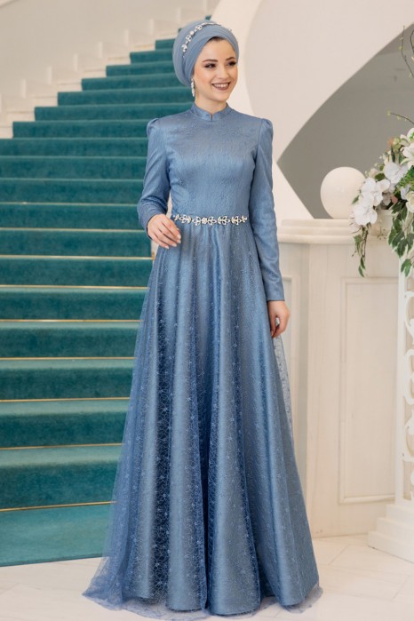 INDIGO COLOR EVENING DRESS 