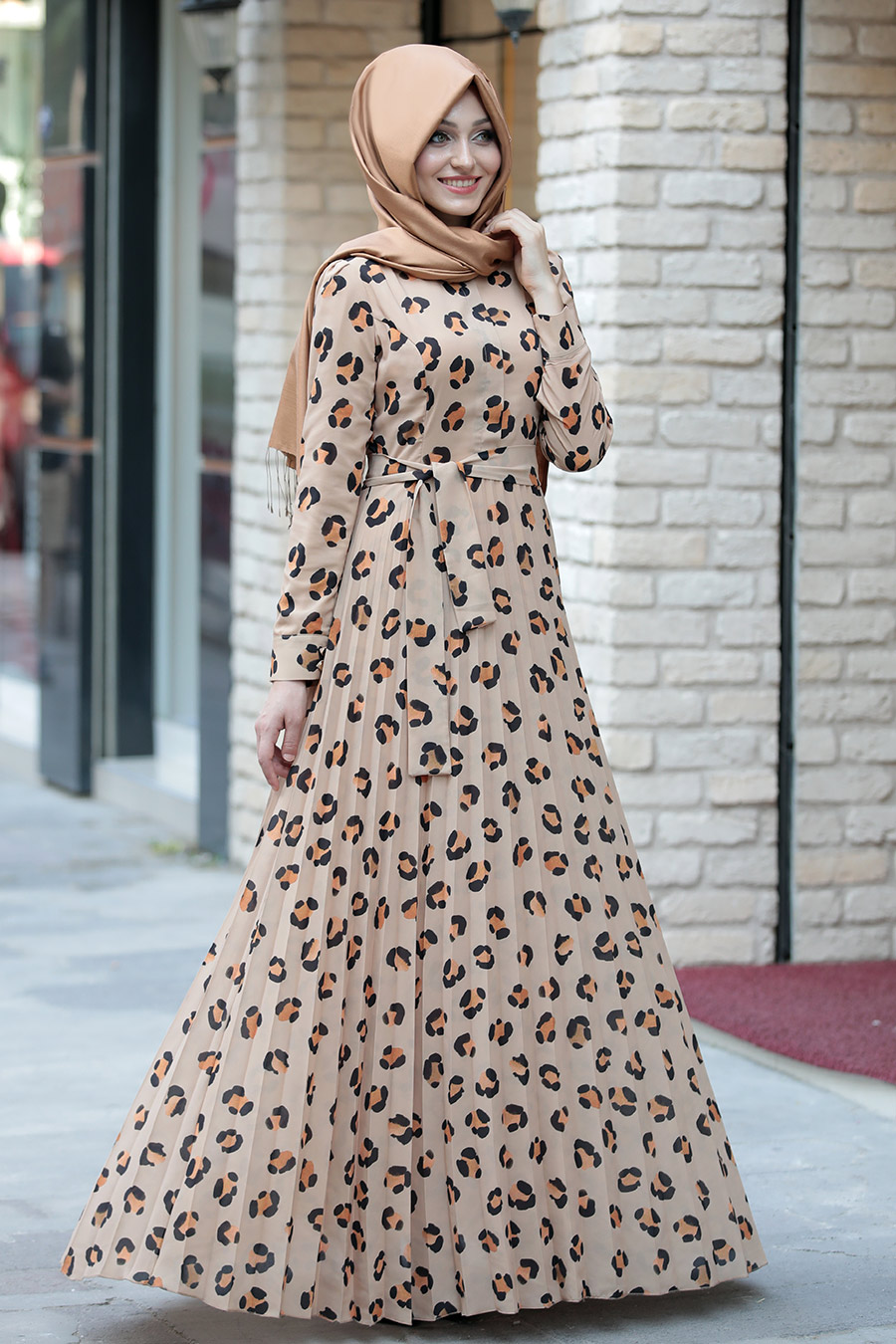 PATTERNED TAN COLOR DRESS 
