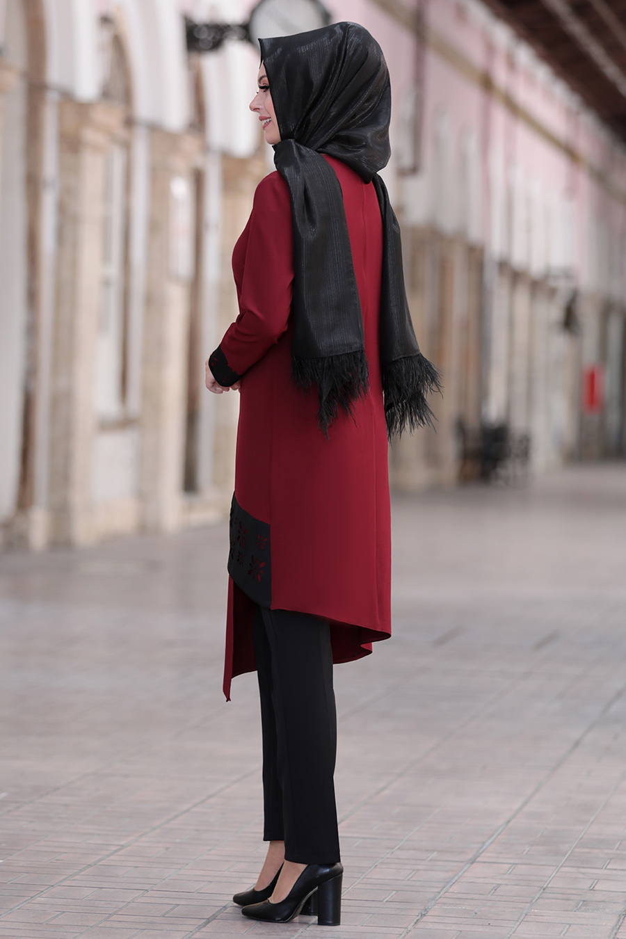 CLARET RED TUNIC AND BLACK PANT SUIT  CLARET RED TUNIC AND BLACK PANT SUIT
