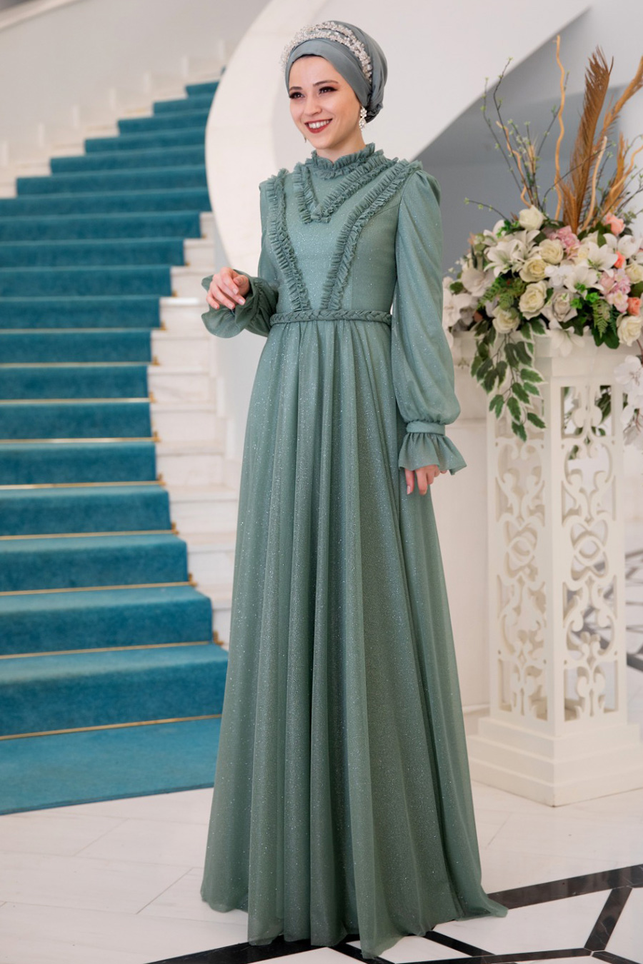 GREEN EVENING DRESS