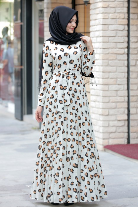 PATTERNED ECRU DRESS 
