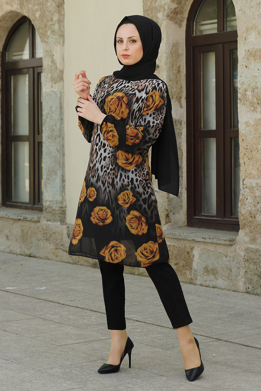 MUSTARD FLOWER PATTERNED TUNIC  MUSTARD FLOWER PATTERNED TUNIC