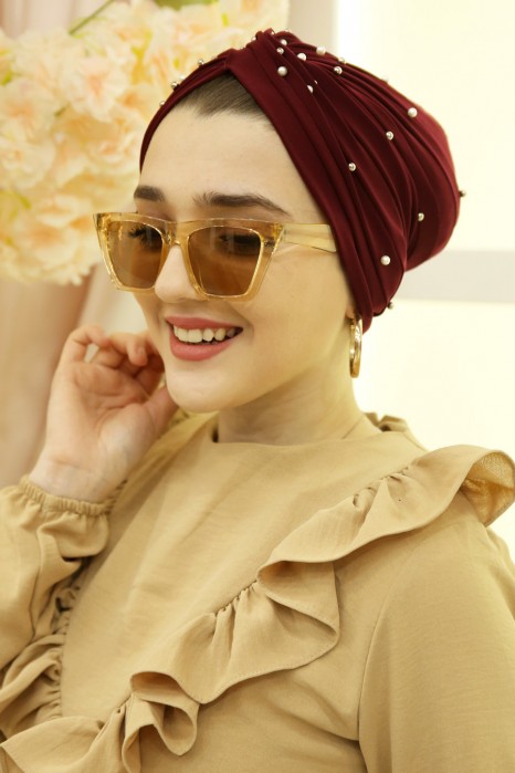 PEARL DETAILED INSTANT CLARET RED SCARF