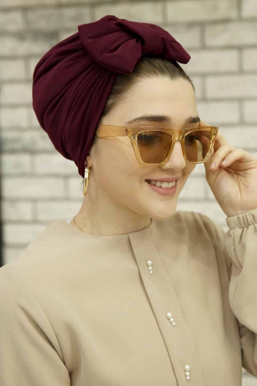 CHERRY COLOR BOW INSTANT HIJAB