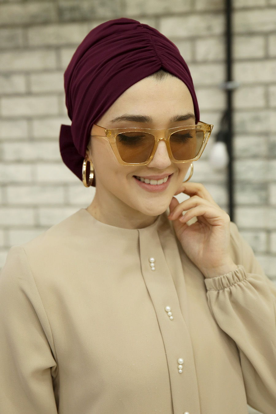 CHERRY COLOR BOW INSTANT HIJAB