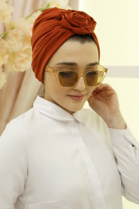 ROSE DETAILED INSTANT BRICK COLOR SCARF