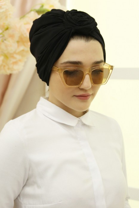 ROSE DETAILED INSTANT BLACK SCARF