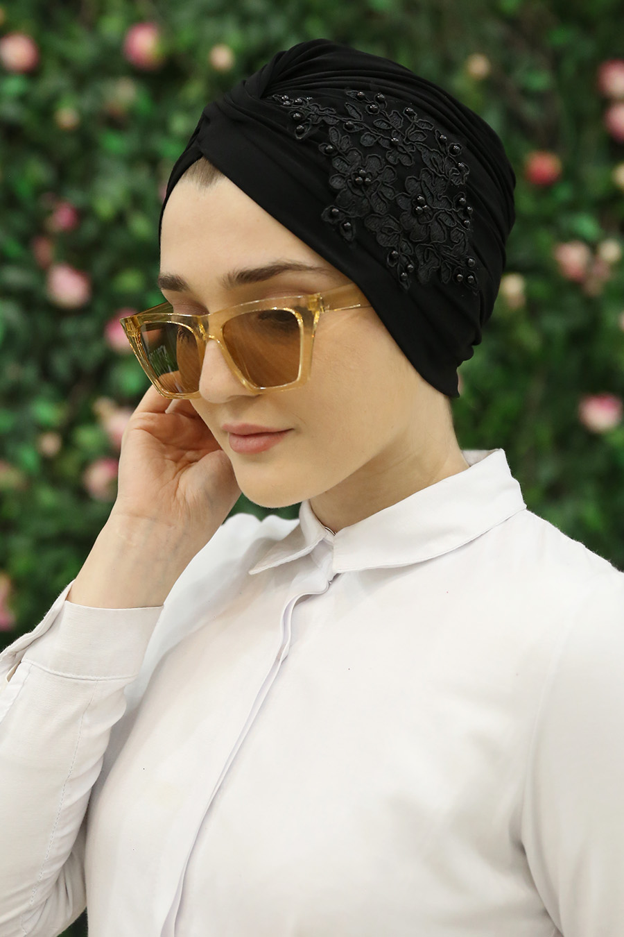 PEARL DETAILED INSTANT BLACK SCARF 