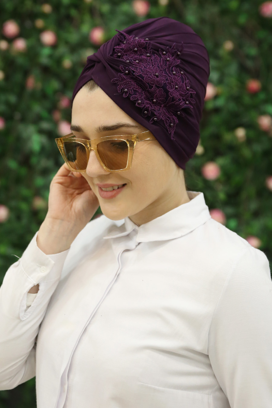 PEARL DETAILED INSTANT PLUM SCARF  PEARL DETAILED INSTANT PLUM SCARF