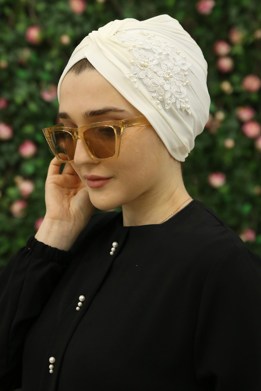 PEARL DETAILED INSTANT ECRU SCARF 