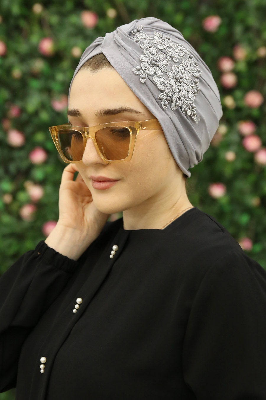 PEARL DETAILED INSTANT GREY SCARF 