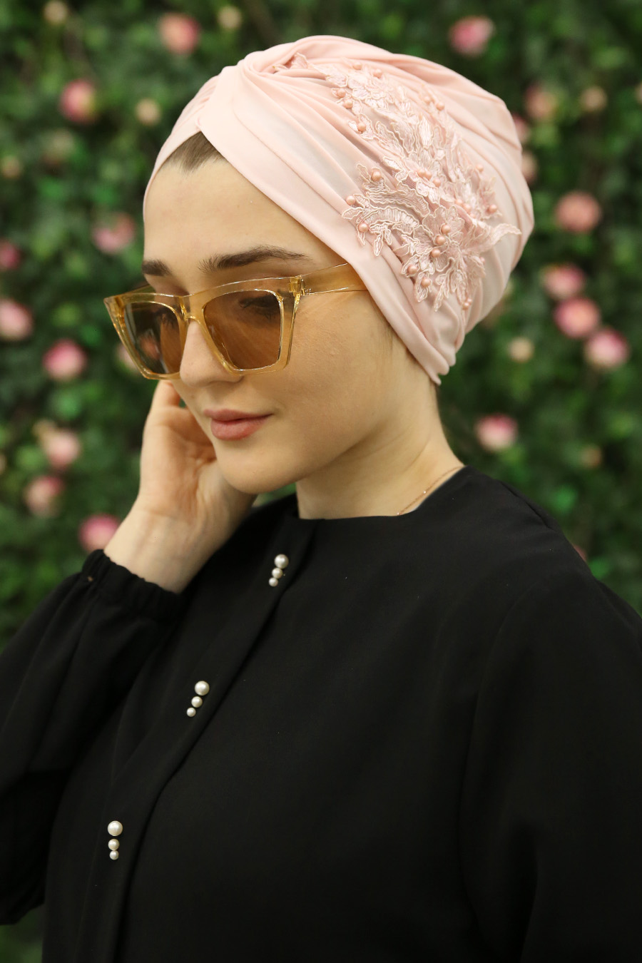 PEARL DETAILED INSTANT SALMON COLOR SCARF 