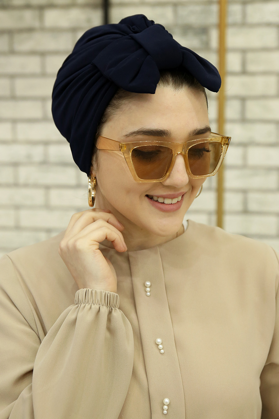 NAVY BLUE BOW INSTANT HIJAB