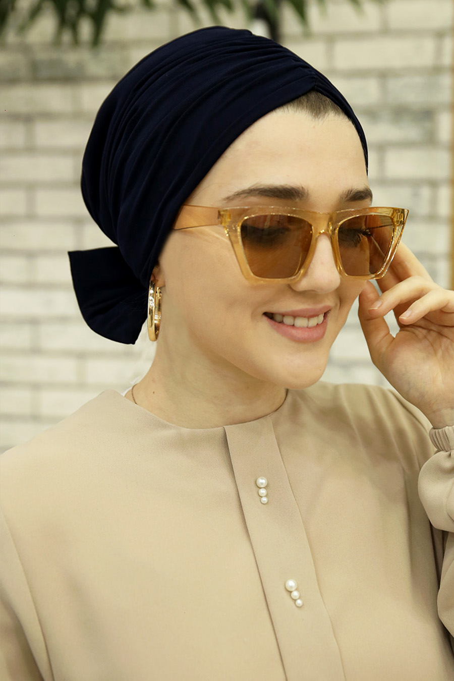 NAVY BLUE BOW INSTANT HIJAB