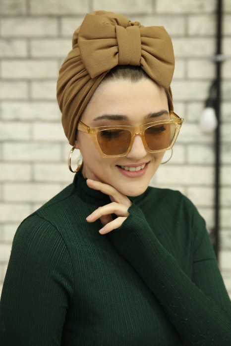 TAN COLOR BOW INSTANT HIJAB