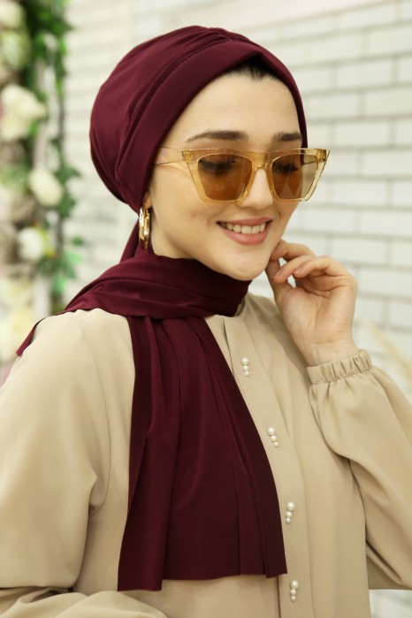 CLARET RED TURBAN HIJAB 