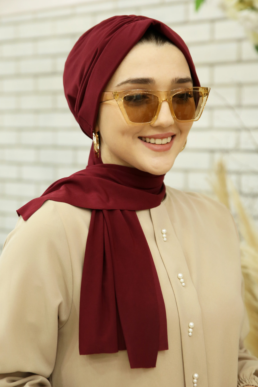 CHERRY COLOR TURBAN HIJAB 