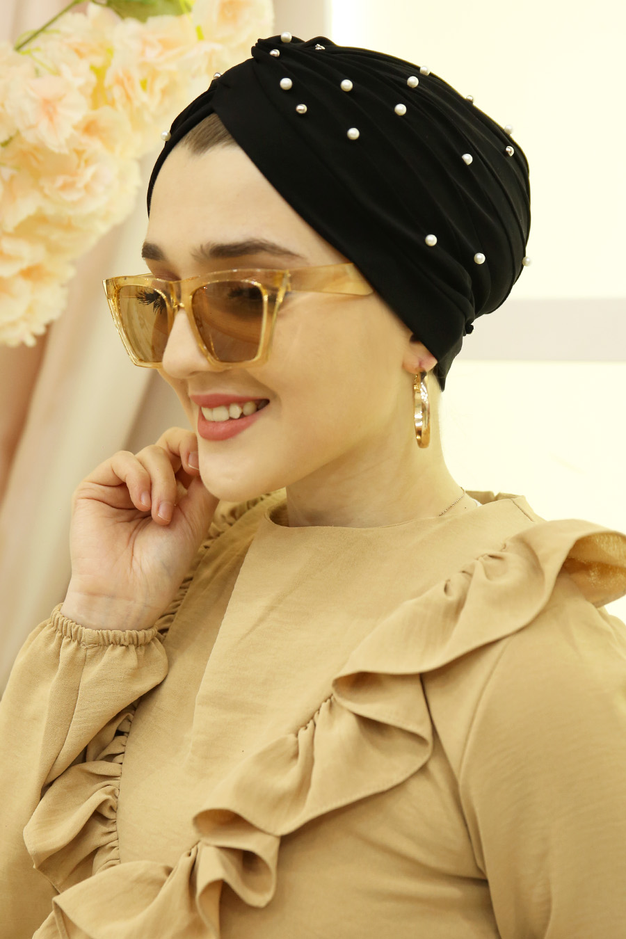 PEARL DETAILED INSTANT BLACK SCARF 