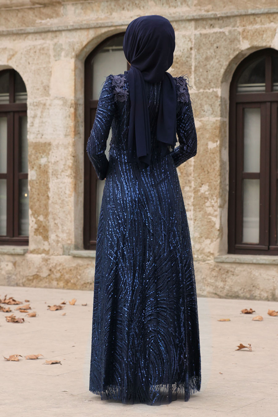 SILVERY NAVY BLUE EVENING DRESS