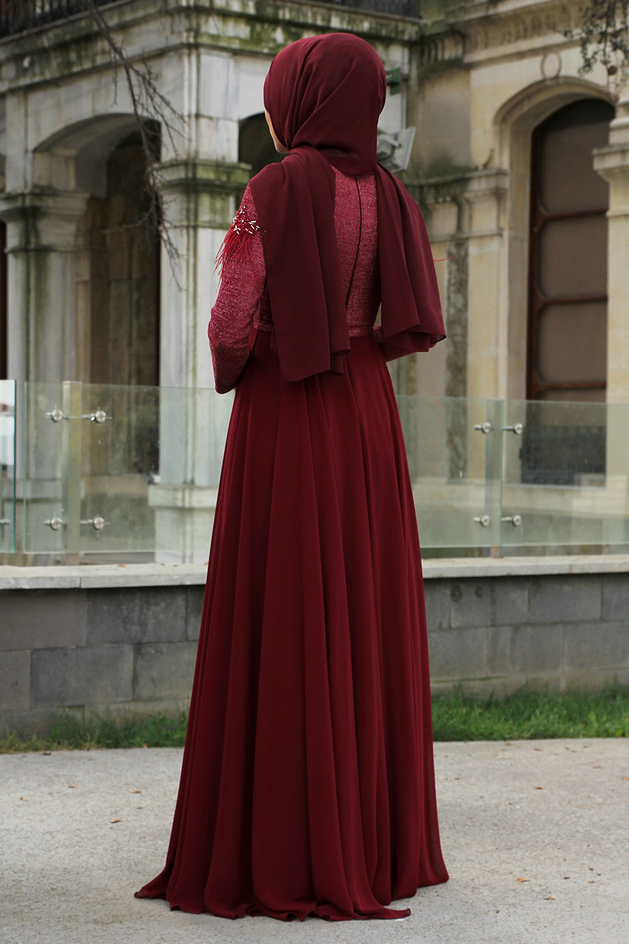 HAIRY CLARET RED EVENING DRESS