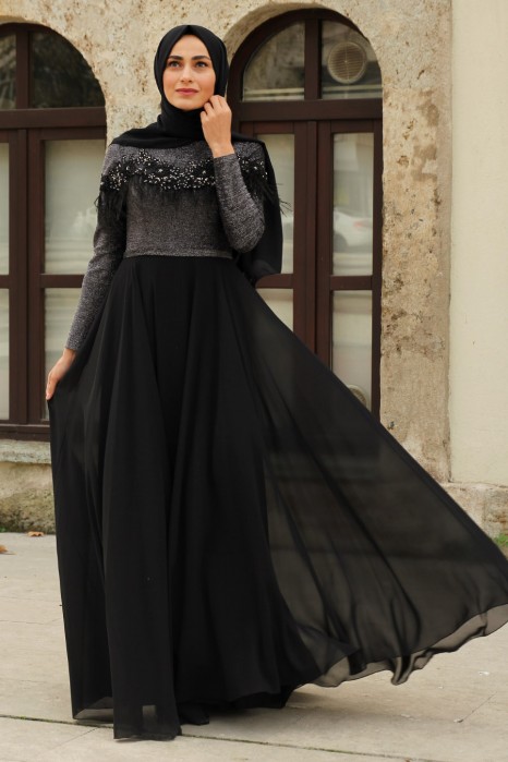HAIRY BLACK EVENING DRESS