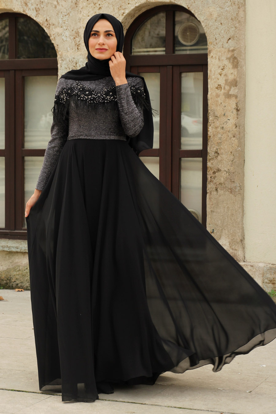 HAIRY BLACK EVENING DRESS