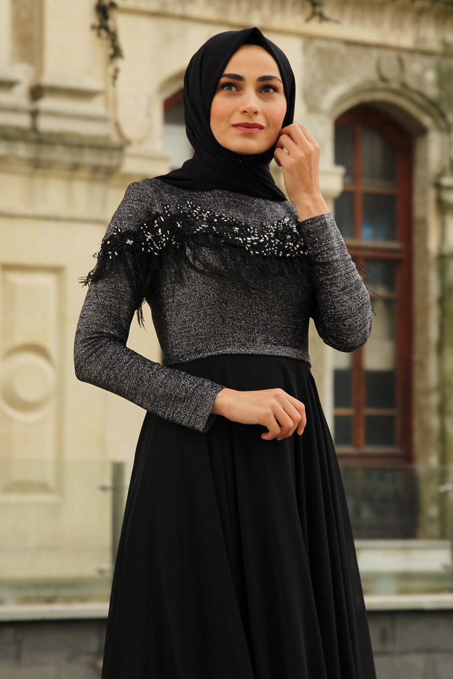 HAIRY BLACK EVENING DRESS