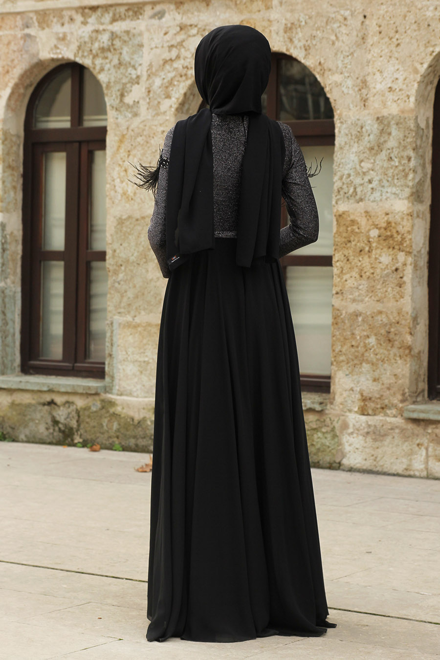 HAIRY BLACK EVENING DRESS