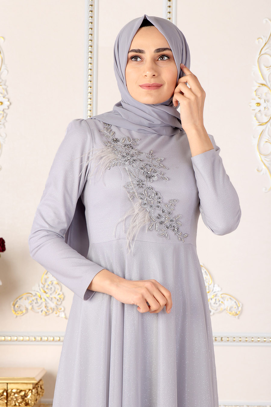 HAIRY GREY EVENING DRESS