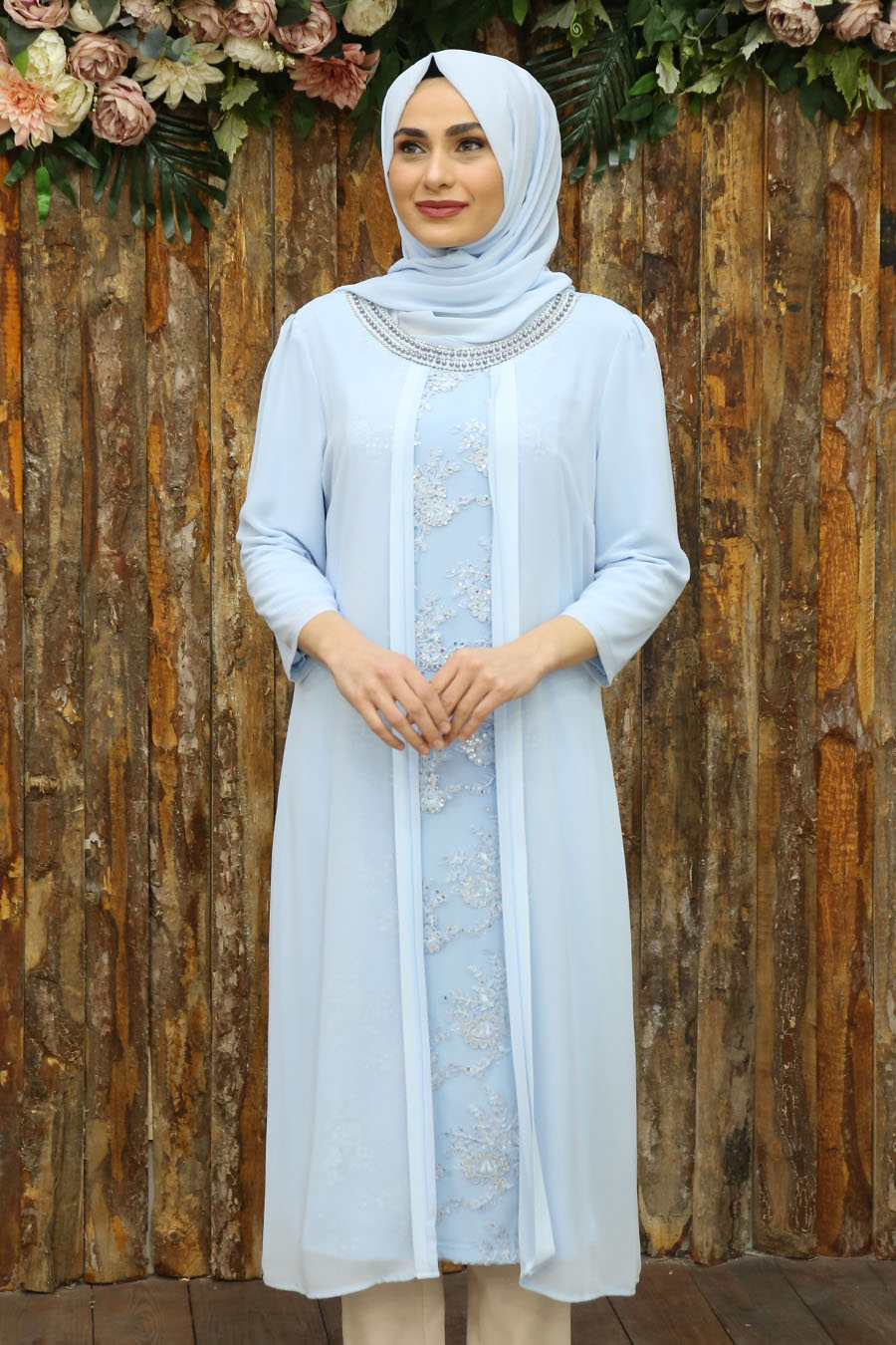 PEARL DETAILD BABY BLUE TUNIC