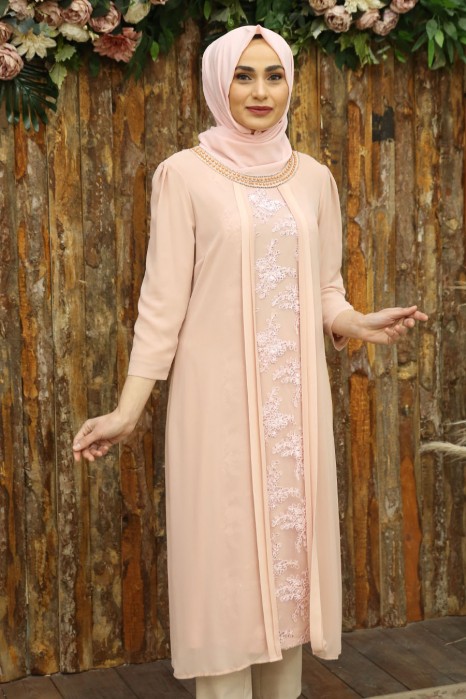 PEARL DETAILD SALMON COLOR TUNIC