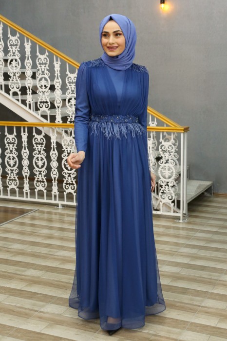 INDIGO COLOR EVENING DRESS 