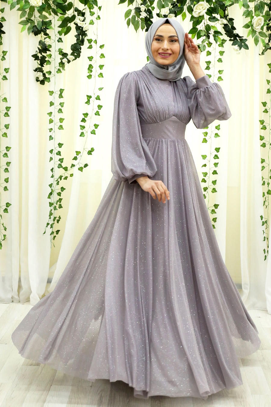 SHINING GREY EVENING DRESS
