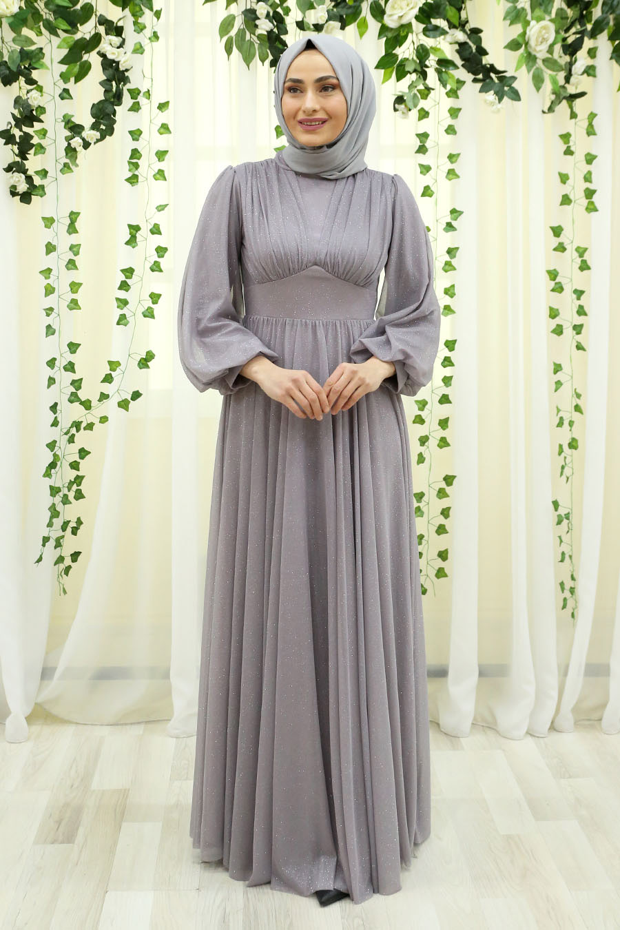 SHINING GREY EVENING DRESS