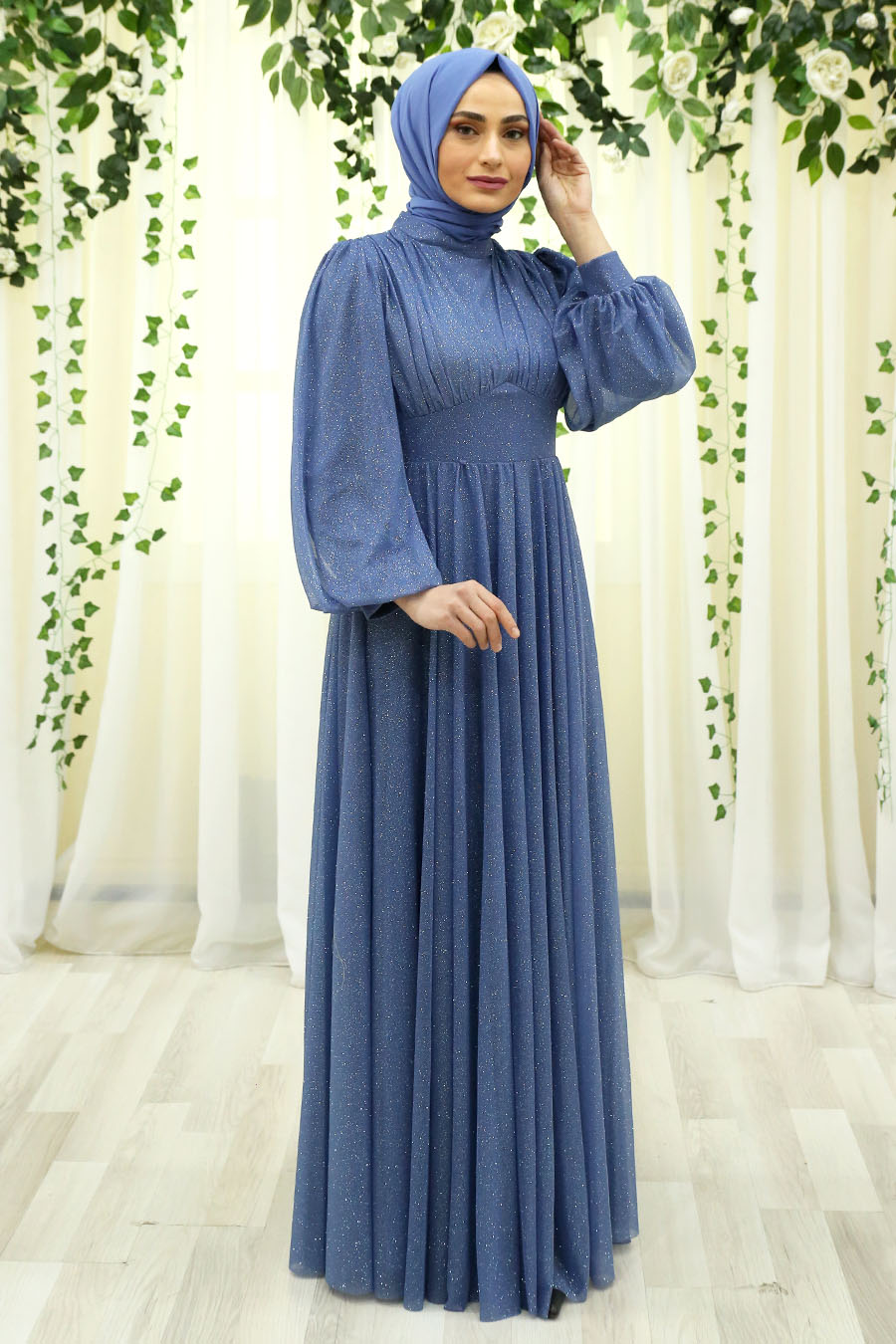 SHINING INDIGO COLOR EVENING DRESS  