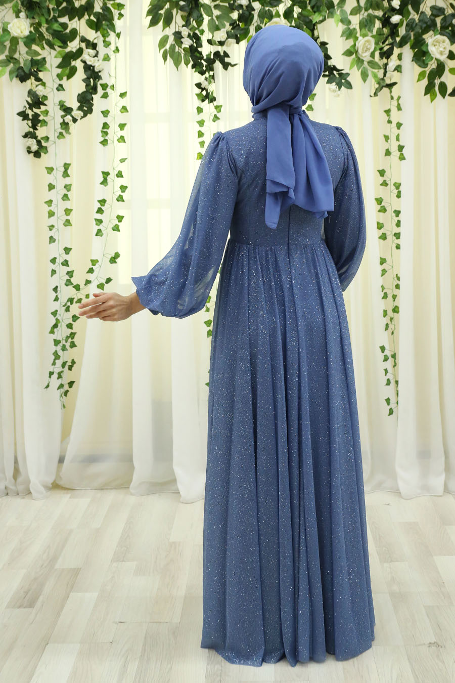 SHINING INDIGO COLOR EVENING DRESS  