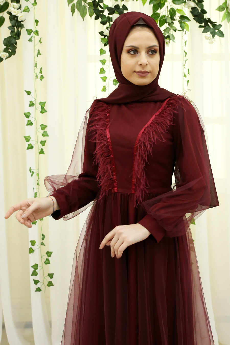 HAIRY CLARET RED EVENING DRESS 