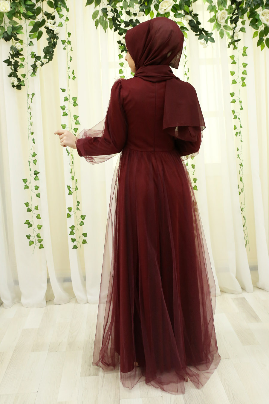HAIRY CLARET RED EVENING DRESS 