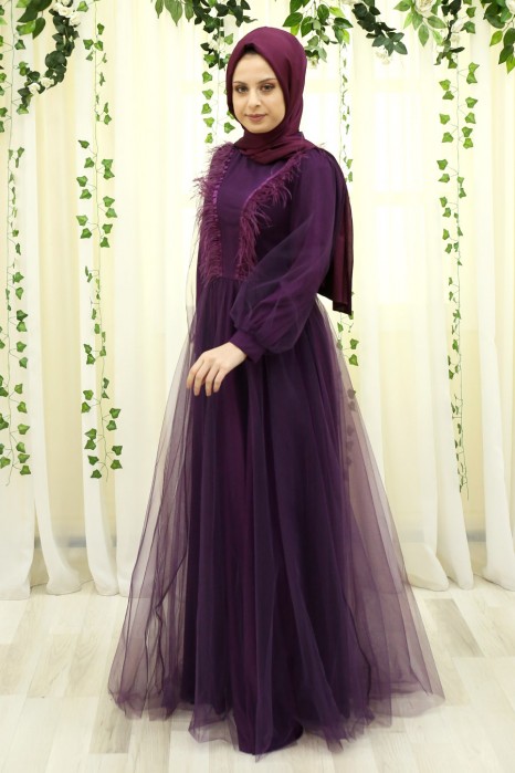 HAIRY PURPLE EVENING DRESS 