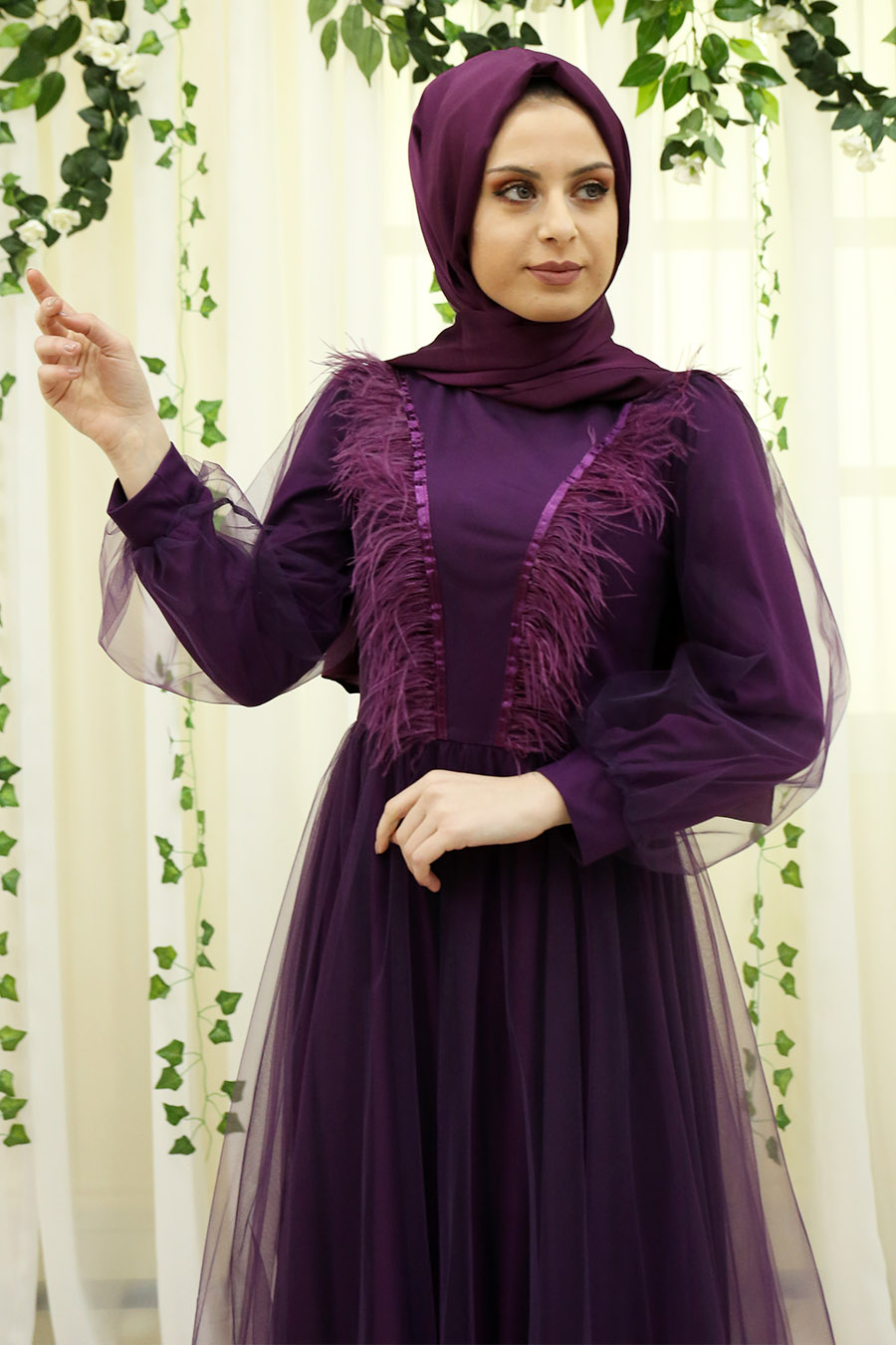 HAIRY PURPLE EVENING DRESS 