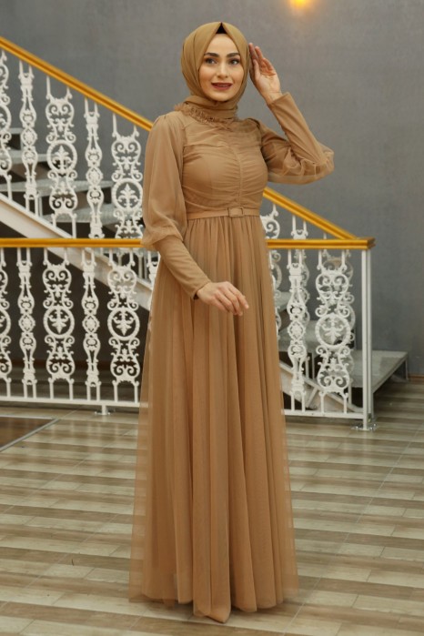 TAN COLOR EVENING DRESS