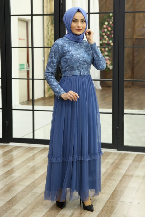 INDIGO COLOR EVENING DRESS