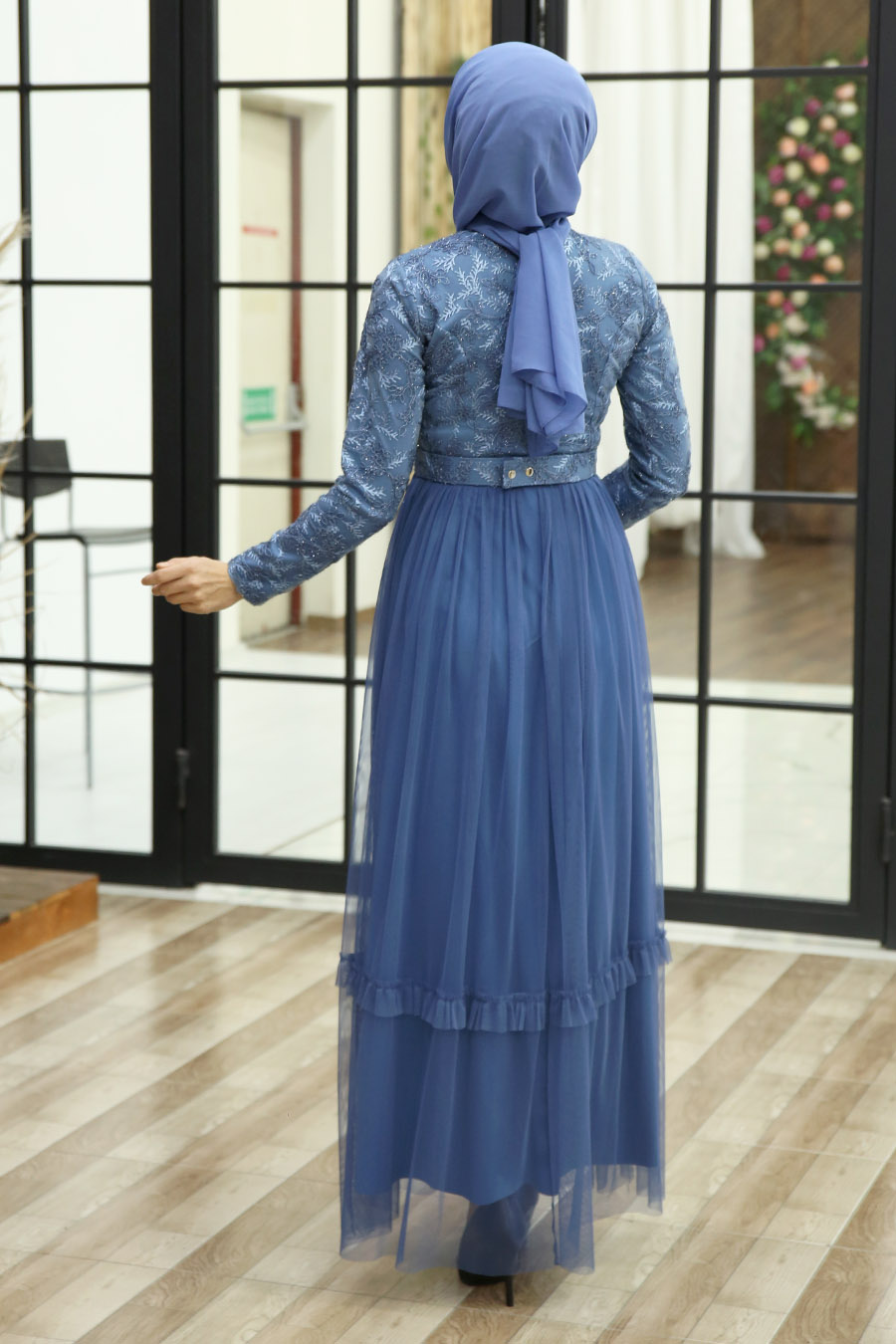 INDIGO COLOR EVENING DRESS